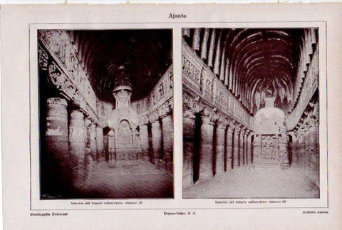 LAMINA ESPASA V52266: Templo de Ajanta, India