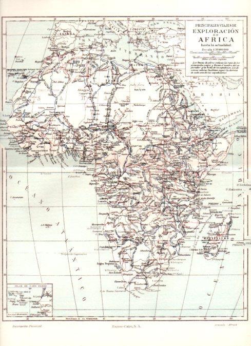 LAMINA ESPASA V52289: Mapa principales viajes de exploracion de Africa