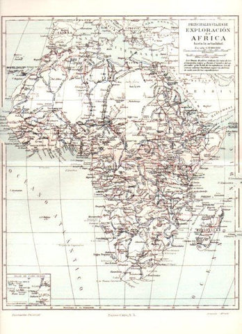 LAMINA ESPASA V52289: Mapa principales viajes de exploracion de Africa