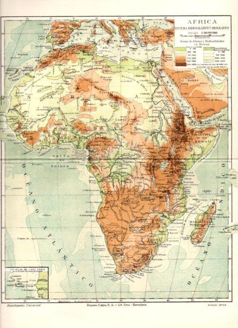 LAMINA ESPASA V52291: Mapa sistema hidrografico y orografico de Afric