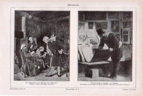 LAMINA ESPASA V52311: Aficionados a la pintura por Meissonier y Aficionado a grabados por Daumier