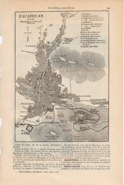 LAMINA ESPASA V51941: Plano de Zacatecas, Mejico