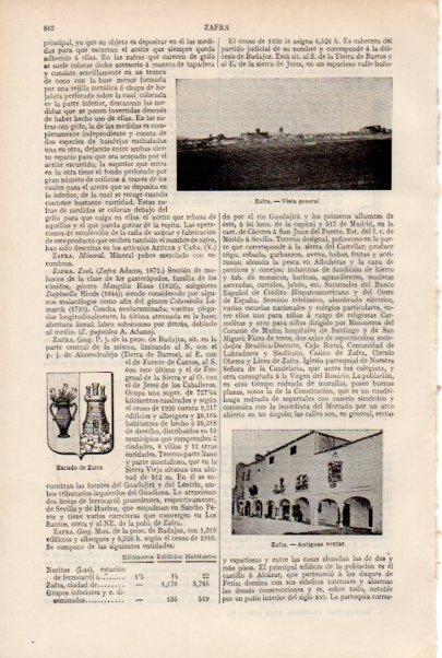 LAMINA ESPASA V51940: Vista y escudo de Zafra