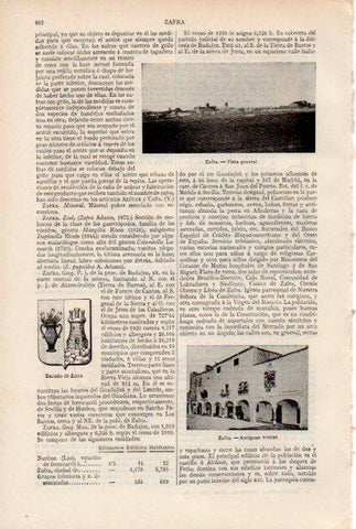 LAMINA ESPASA V51940: Vista y escudo de Zafra