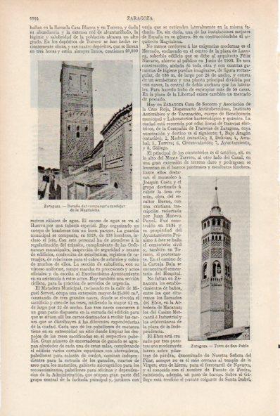 LAMINA ESPASA V51982: Campanario de la Magdalena y Torre de San Pablo, Zaragoza