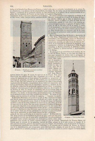 LAMINA ESPASA V51982: Campanario de la Magdalena y Torre de San Pablo, Zaragoza