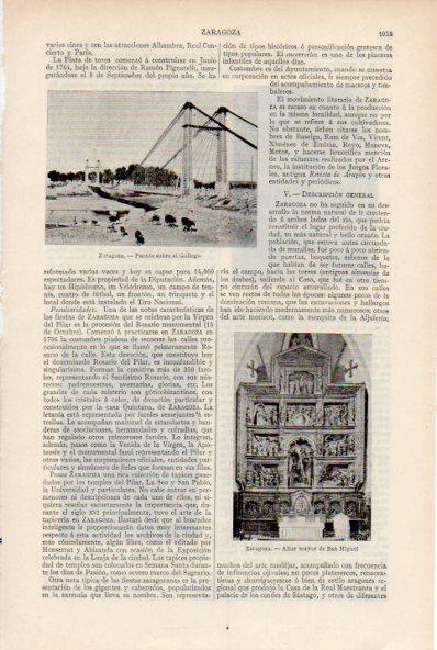 LAMINA ESPASA V51978: Altar mayor de San Miguel y puente, Zaragoza