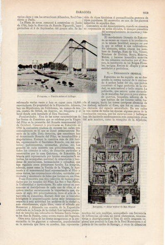 LAMINA ESPASA V51978: Altar mayor de San Miguel y puente, Zaragoza