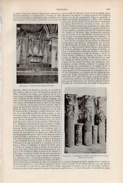 LAMINA ESPASA V51977: Organo del Pilar y columnas del Palacio de Justicia de Aragon, Zaragoza