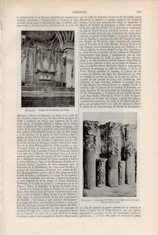 LAMINA ESPASA V51977: Organo del Pilar y columnas del Palacio de Justicia de Aragon, Zaragoza