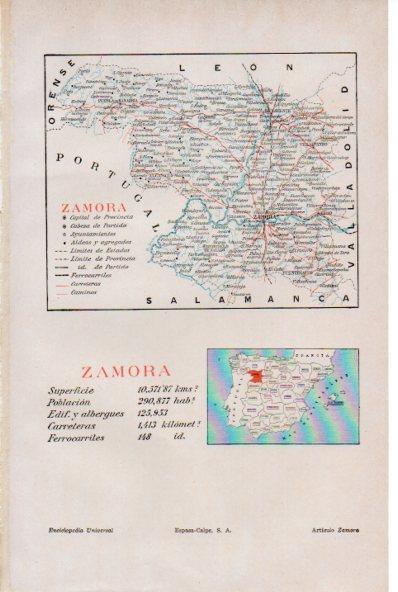 LAMINA ESPASA V51967: Mapa de la provincia de Zamora