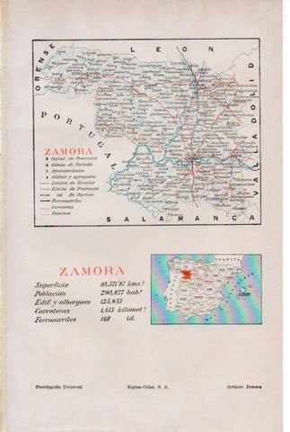 LAMINA ESPASA V51967: Mapa de la provincia de Zamora