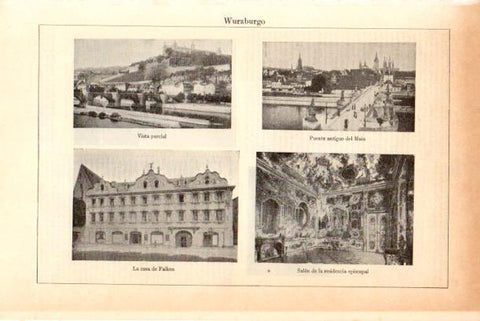 LAMINA ESPASA V51899: Vistas de Wurzburgo, Alemania