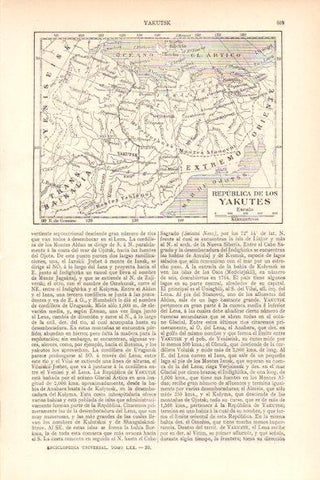 LAMINA ESPASA V51891: Mapa de la Republica de los Yakutes