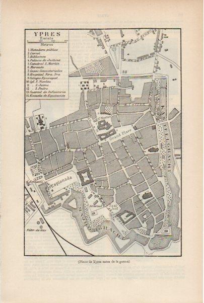 LAMINA ESPASA V51926: Plano de Ypres antes de la guerra, Belgica