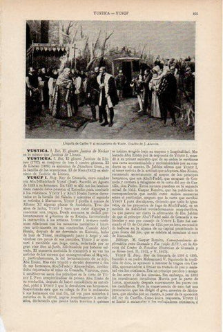 LAMINA ESPASA V51919: Llegada de Carlos V al monasterio de Yuste por J. Alarcon