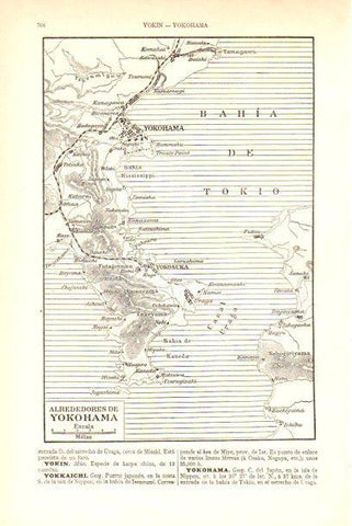 LAMINA ESPASA V51903: Mapa de los alrededores de Yokohama, Japon