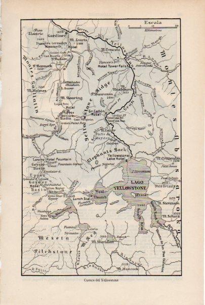 LAMINA ESPASA V51913: Mapa de la cuenca del Yellowstone, Estados Unidos