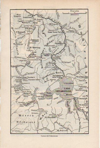 LAMINA ESPASA V51913: Mapa de la cuenca del Yellowstone, Estados Unidos