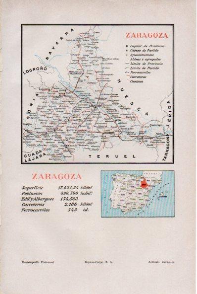 LAMINA ESPASA V51985: Mapa de la provincia de Zaragoza
