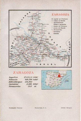 LAMINA ESPASA V51985: Mapa de la provincia de Zaragoza