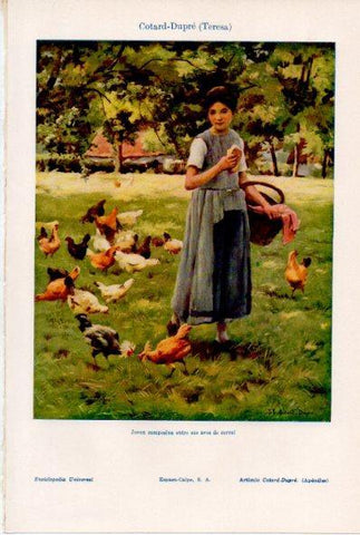 LAMINA ESPASA V52087: Joven campesina entre sus aves de corral por T. Cotard Dupre