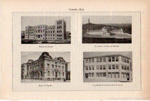 LAMINA ESPASA V52084: Palacio de Justicia, Banco de España y la carcel de La Coruña