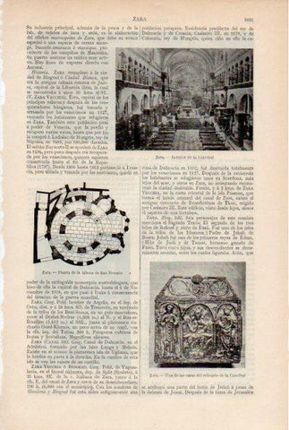 LAMINA ESPASA V51986: Interior de la Catedral de Zaragoza