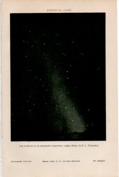 LAMINA ESPASA V52013: Luz zodiacal, según un dibujo de Trouvelot