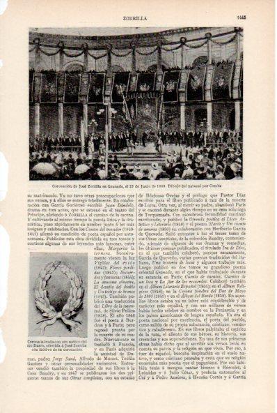 LAMINA ESPASA V52029: Coronacion de Jose Zorrilla en Granada por Comba