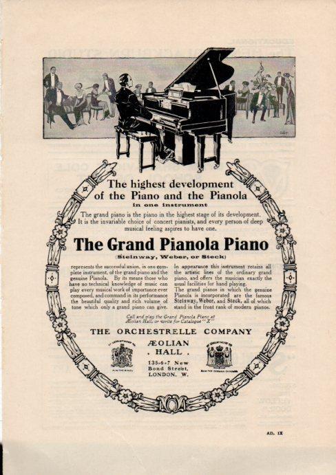 LAMINA V51962: Adverting The Orchestrelle Company. The Grand Pianola Piano steinway