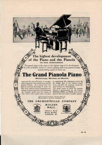 LAMINA V51962: Adverting The Orchestrelle Company. The Grand Pianola Piano steinway