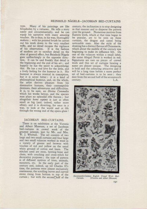 LAMINA V51890: English Crewel Work Bed Curtain XVII