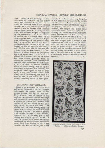 LAMINA V51890: English Crewel Work Bed Curtain XVII