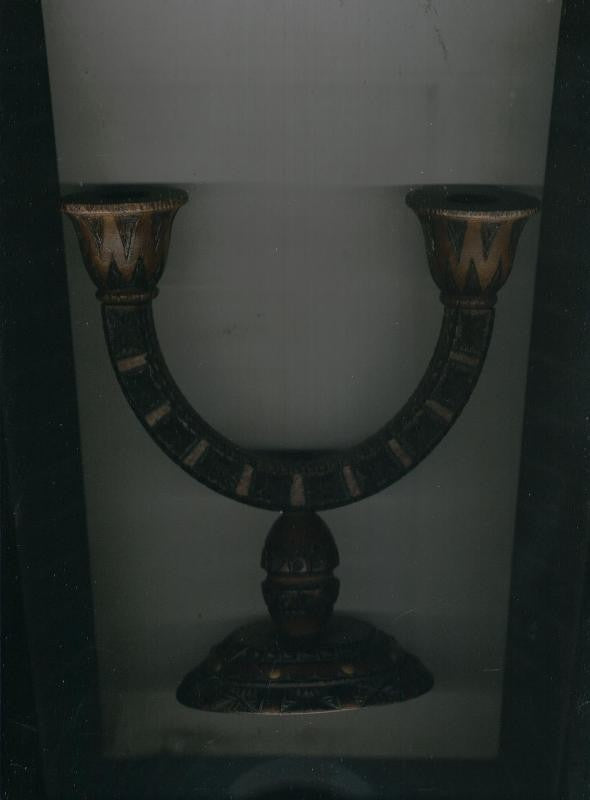 Candelabro madera tallada y pirograbada