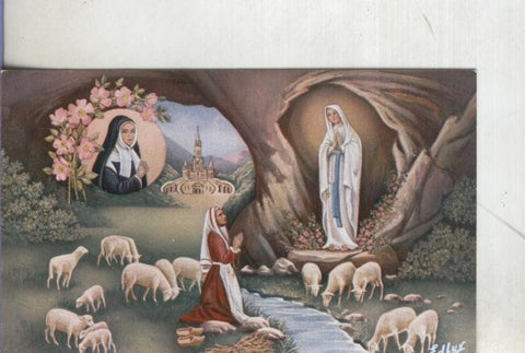 Postal: Lourdes: La apparition, ilustracion de Edlux