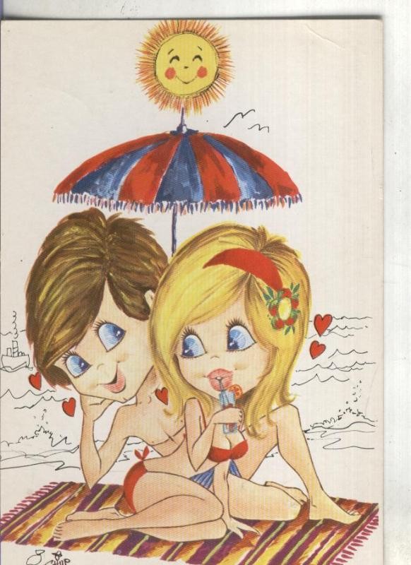 Postal: Pareja en la playa ilustracion de Chup