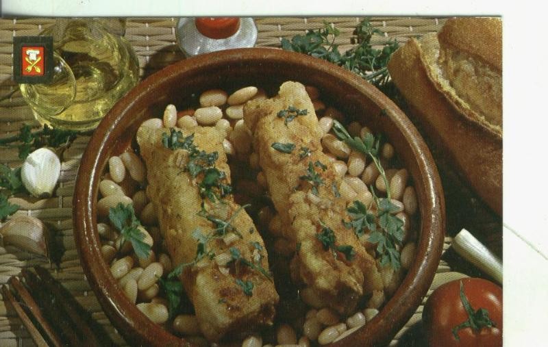 Postal: Platos tipicos: Bacalao con judias blancas en cazuela