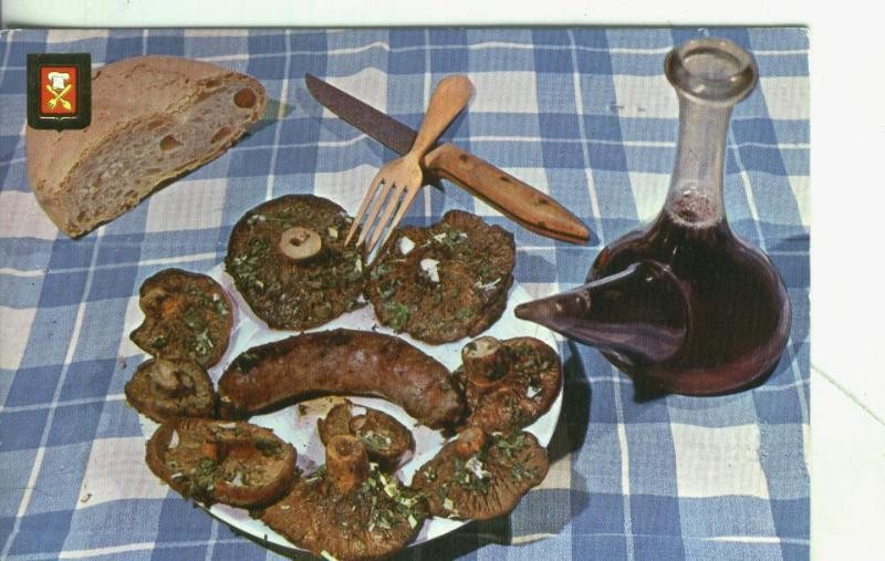 Postal: Platos tipicos: Butifarra con setas a la parrilla