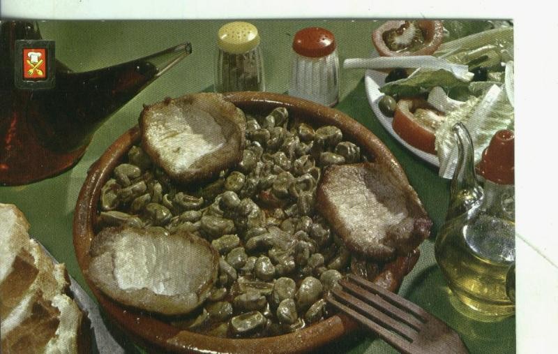 Postal: Platos tipicos: Lomo de cerdo con rabas a la catalana