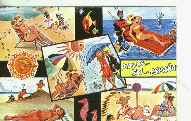Postal: Playas...sol...España,  ilustracion de Gart