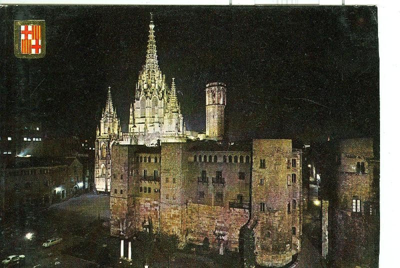 Postal 6093 : Vista nocturna de la catedral de Barcelona
