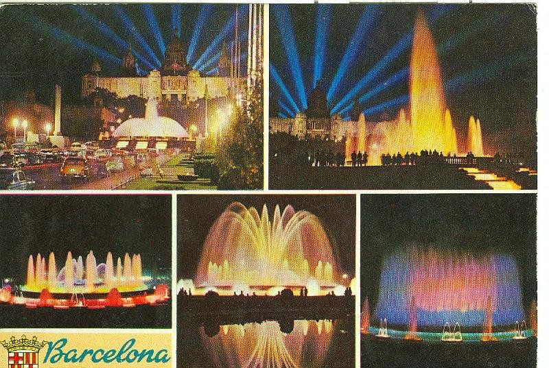 Postal 6094 : Vista nocturna de la fuente de Montjuich de Barcelona