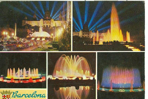 Postal 6094 : Vista nocturna de la fuente de Montjuich de Barcelona