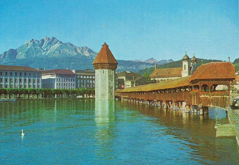 Postal 6382 : Luzern, Kapellbrucke und Wasserturm mit Pilatus