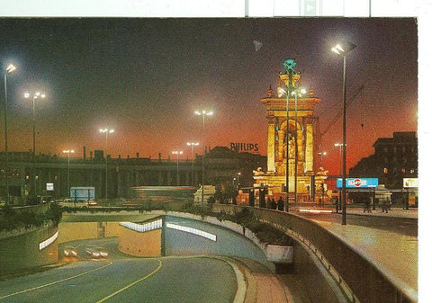 Postal 6395 : Vista nocturna de la Plaza de España, Barcelona