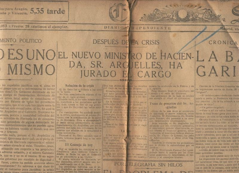 Lamina numerada 038: Diario Sol Madrid viernes 28.enero 1921