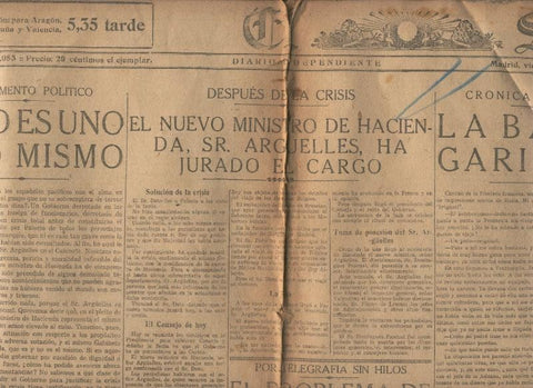 Lamina numerada 038: Diario Sol Madrid viernes 28.enero 1921