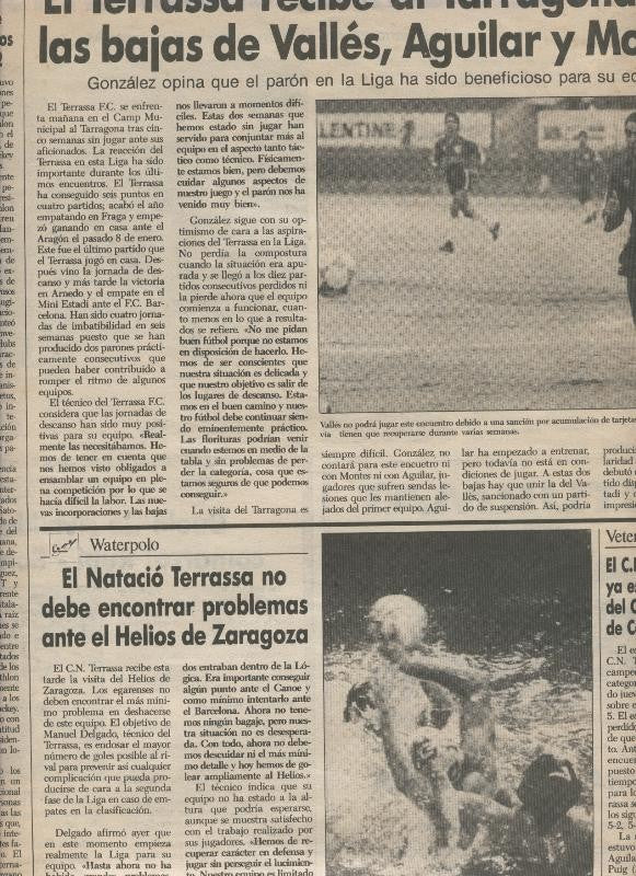 Lamina numerada 105: Pagina Deportes Diario de Terrassa 11 febrero 1989
