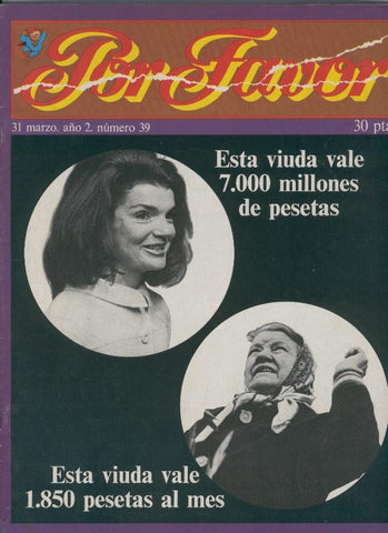 Por Favor numero 039,  31 marzo 1975: Esta viudad (Jackeline Kennedy) vale 7.000 millones de pesetas